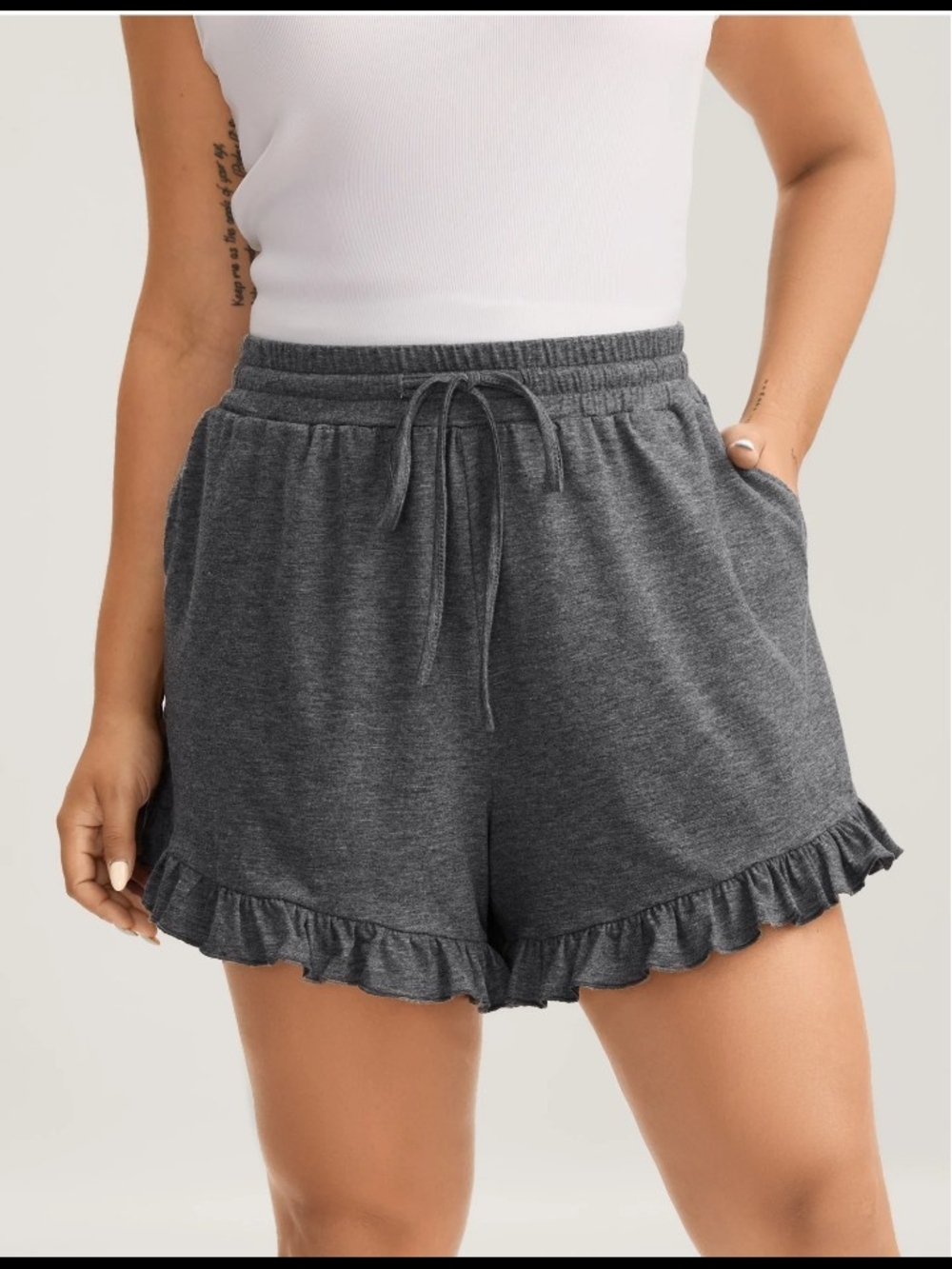 Bloomchic Cozy Ruffle Hem Women's Shorts - Charcoal